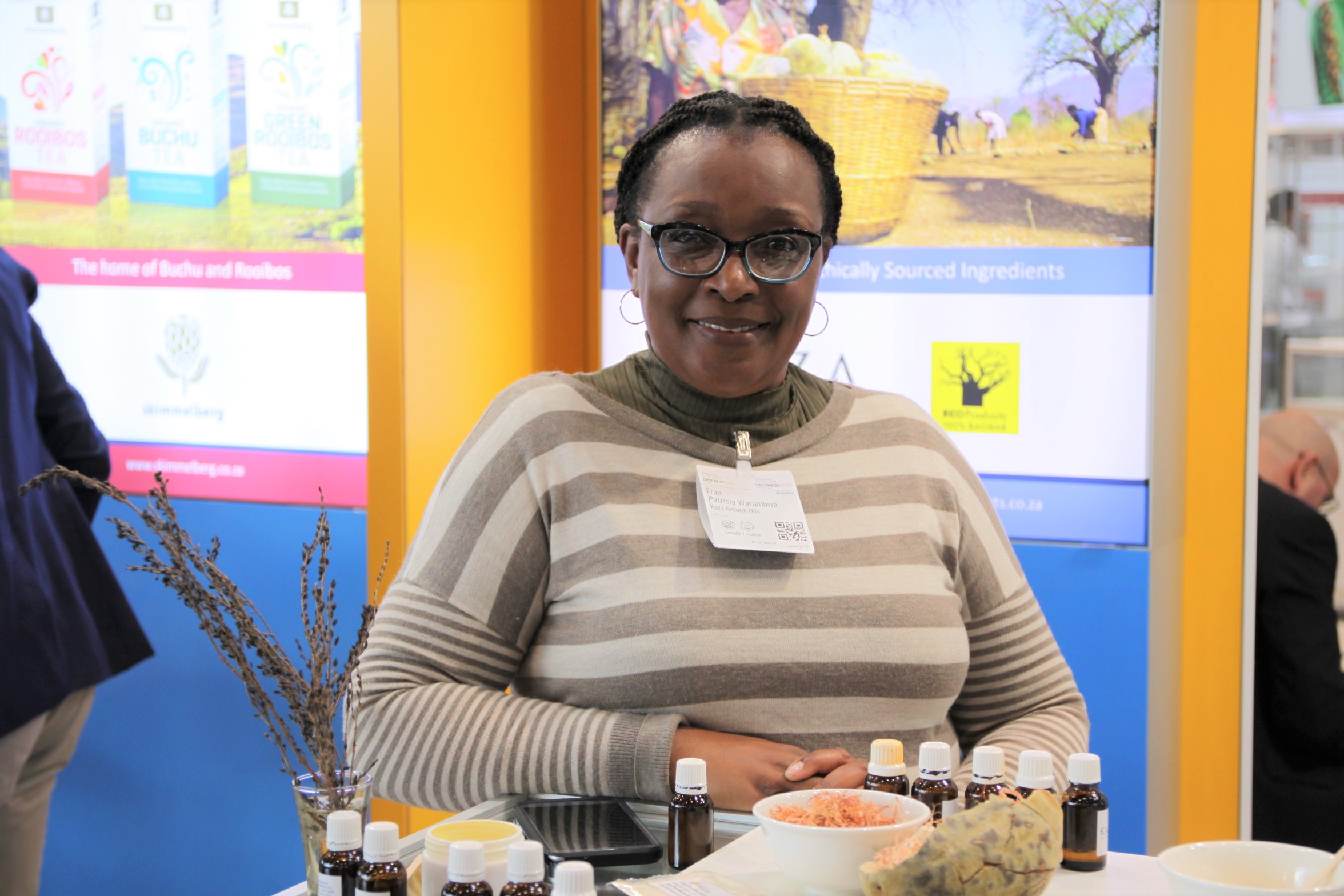 Exhibitor of essential oils at the Organic Africa Pavilion in 2020