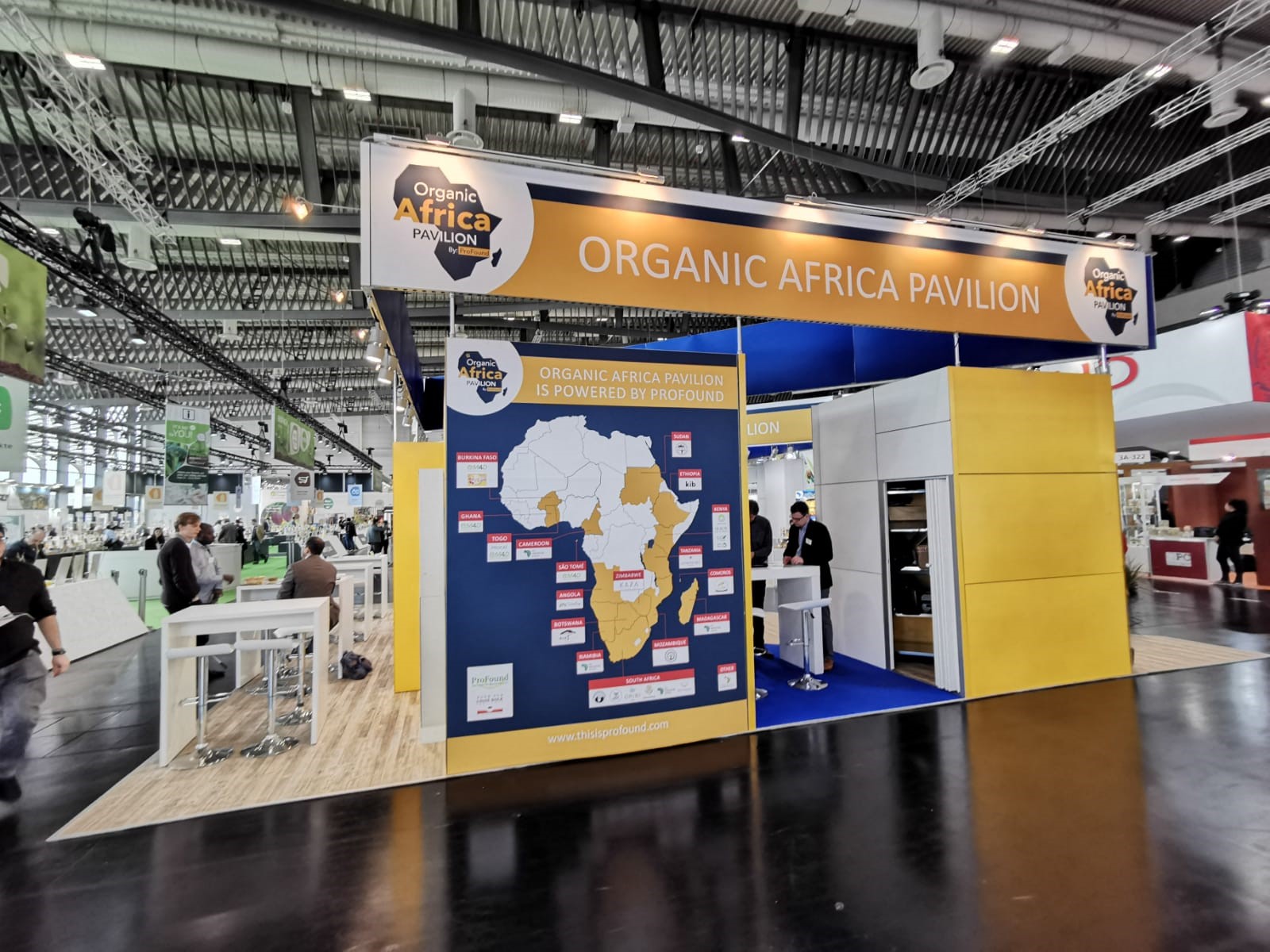 The map of Africa and the exhibitors at the Pavilion in 2020